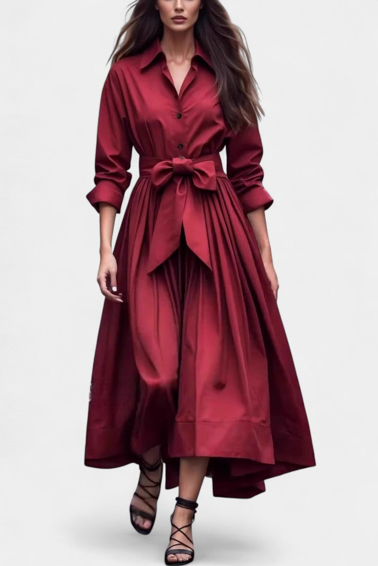 Lioren Robe Chemise en Sergé avec Nœud à la Taille