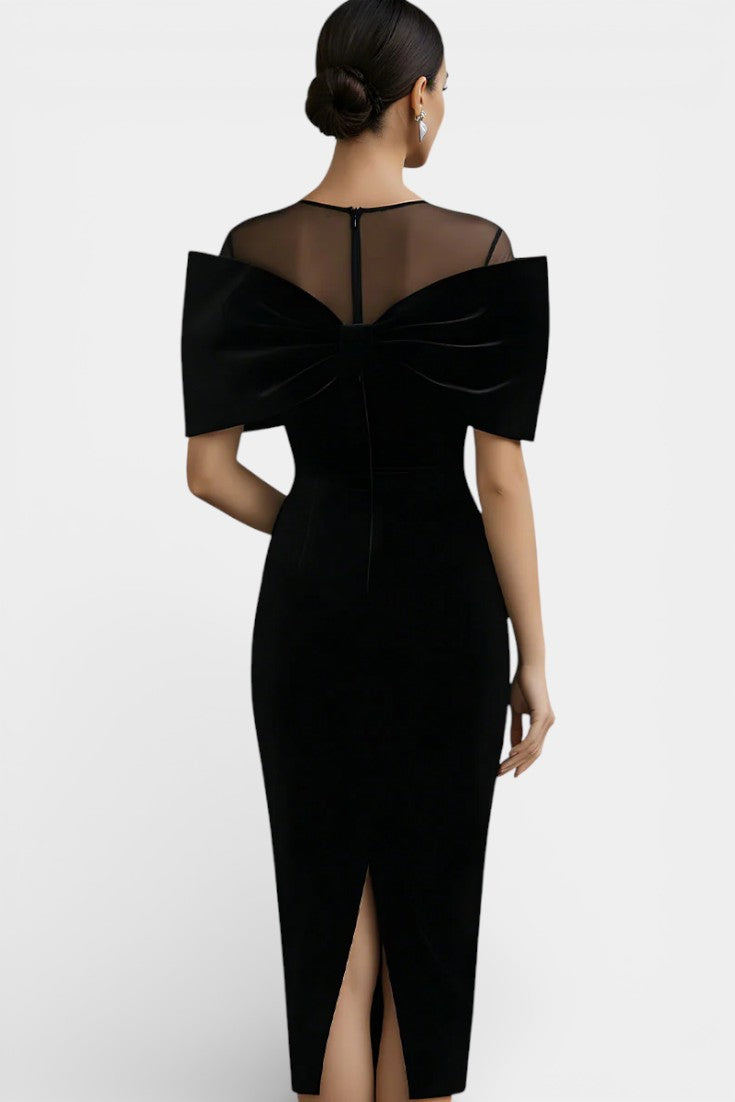 Nia Robe Midi en Velours avec Nœud Sculptural