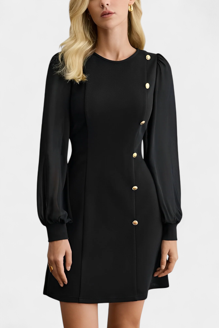 Jacequeline Robe A-Line Boutonnée à Manches Longues