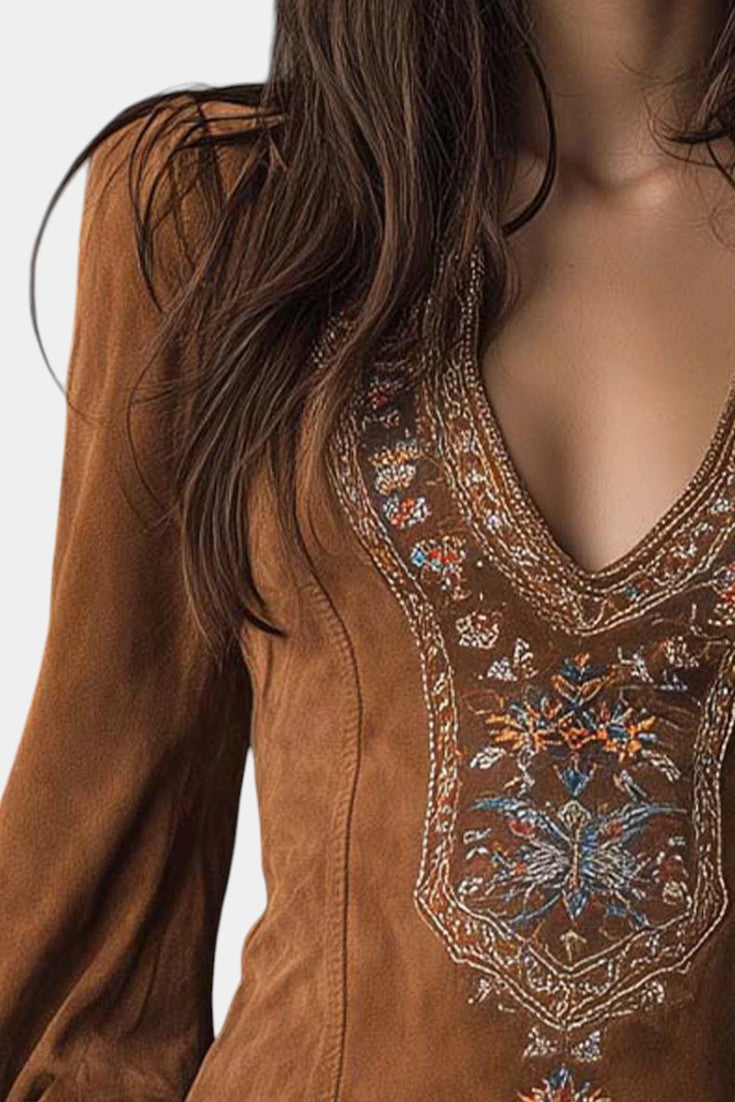 Anceline Robe Mini en Suédine Imprimée en 3D d’Esprit Vintage