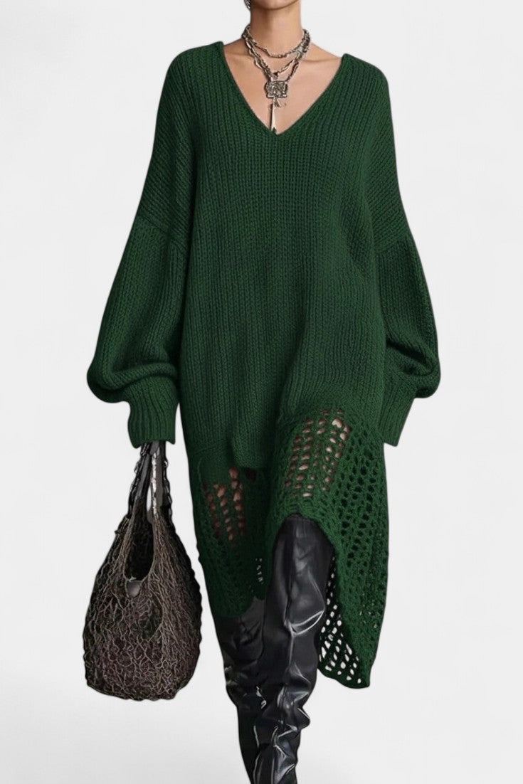 Brigitte Robe Longue en Maille Texturée Vert Profond