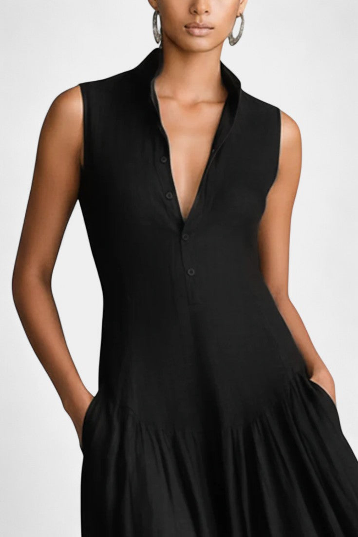 Rylee Robe Longue Sans Manches en Lin Mélangé Minimaliste