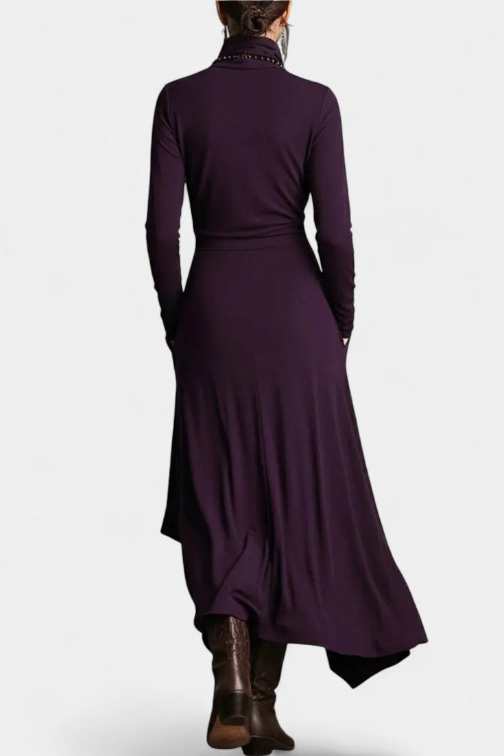 Ébeline Robe Longue Irrégulière à Col Montant d’Inspiration Gothique et Bohème