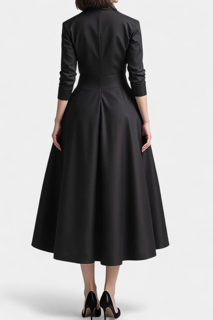 Nixie Robe Midi Unie à Col en V et Coupe A-Line