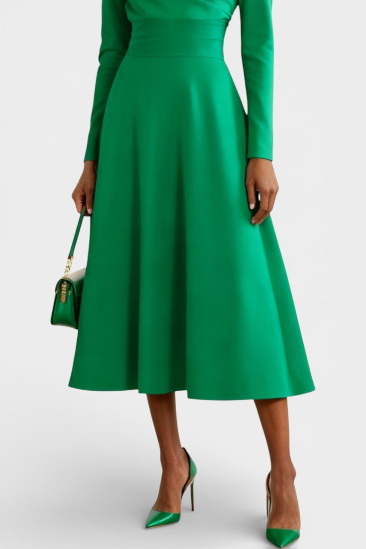 Wanda Robe Midi Asymétrique à Manches Longues et Coupe Trapèze