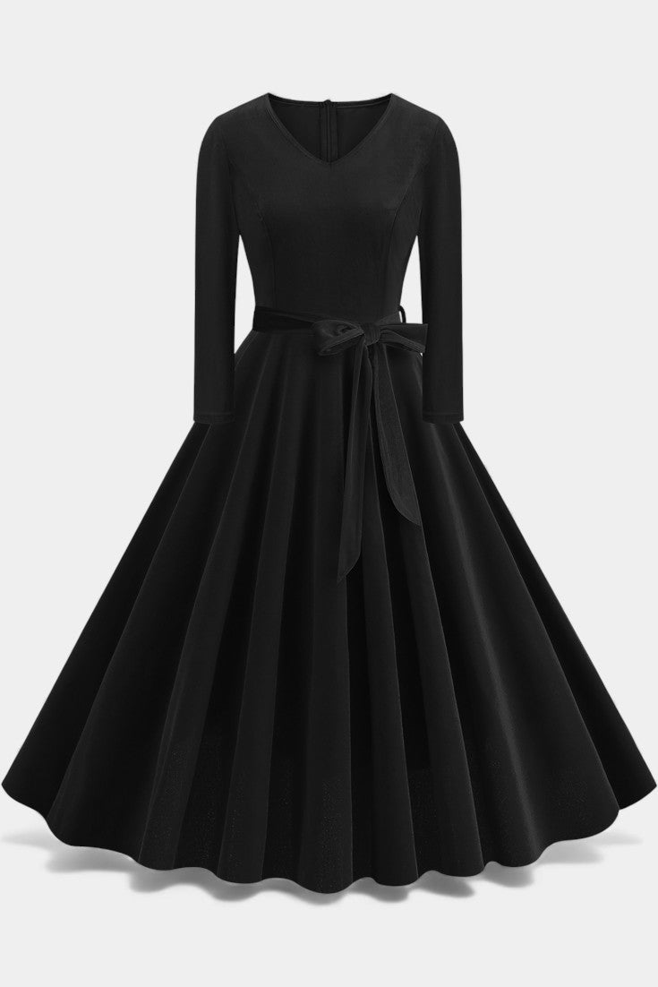 Almena Robe Midi en Velours à Col V Festive et Élégante