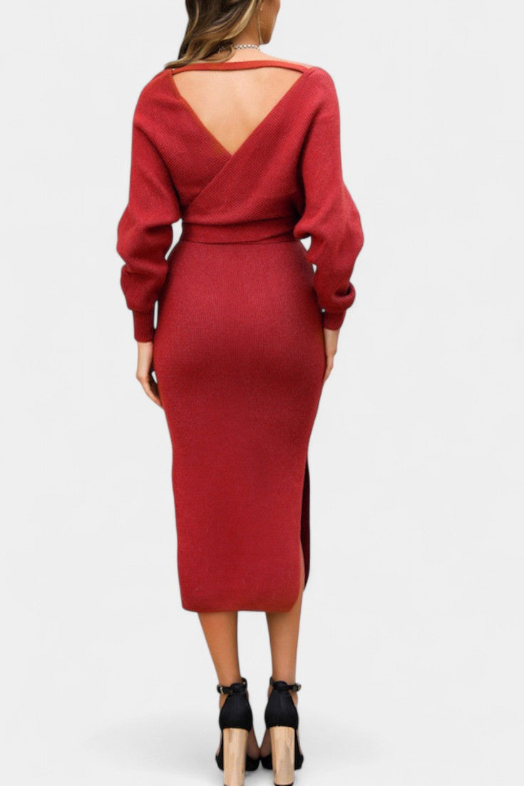 Coriselle Robe Pull Midi à Lacets et Dos Nu
