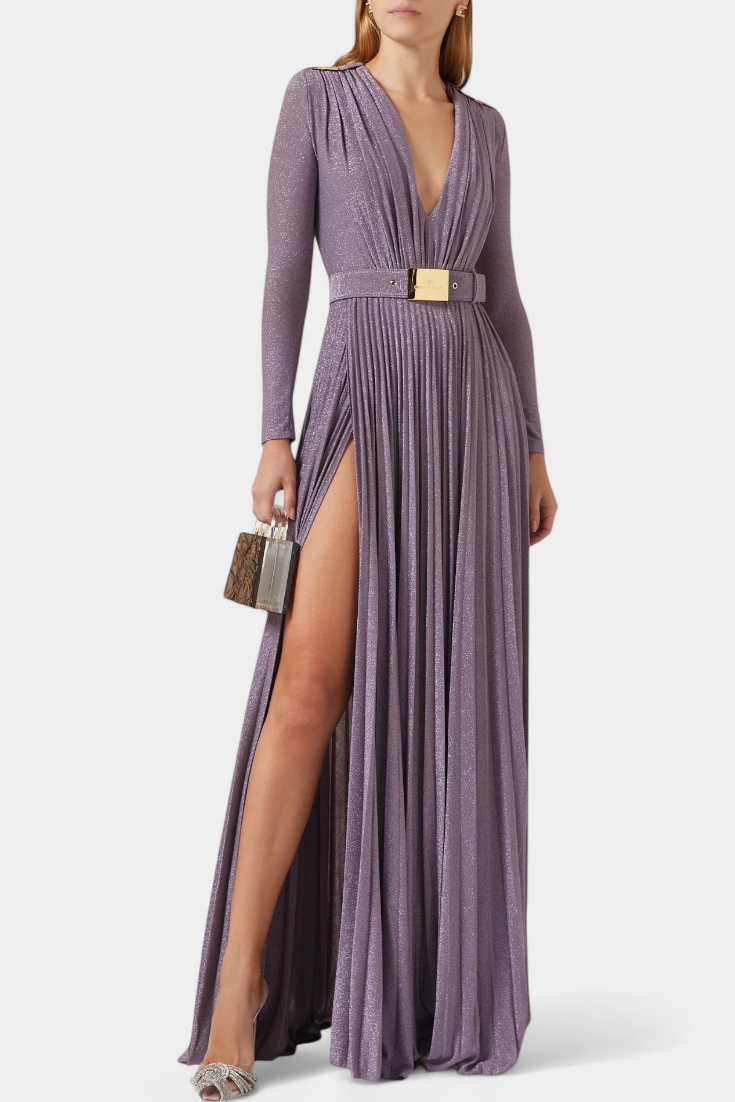 Raisa Robe Longue à Décolleté en V et Taille Ceinturée