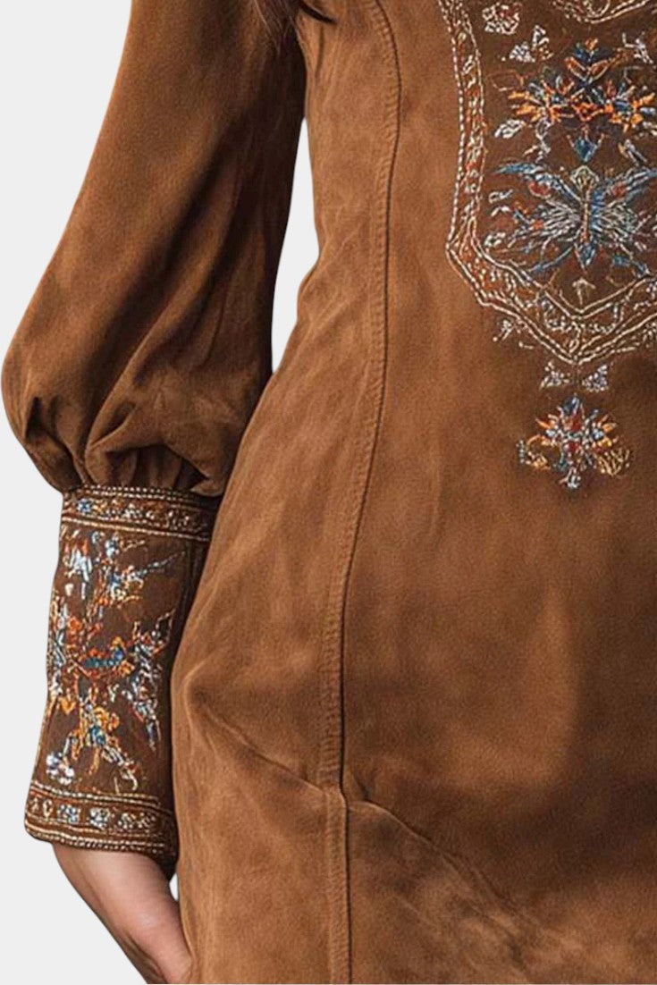 Anceline Robe Mini en Suédine Imprimée en 3D d’Esprit Vintage