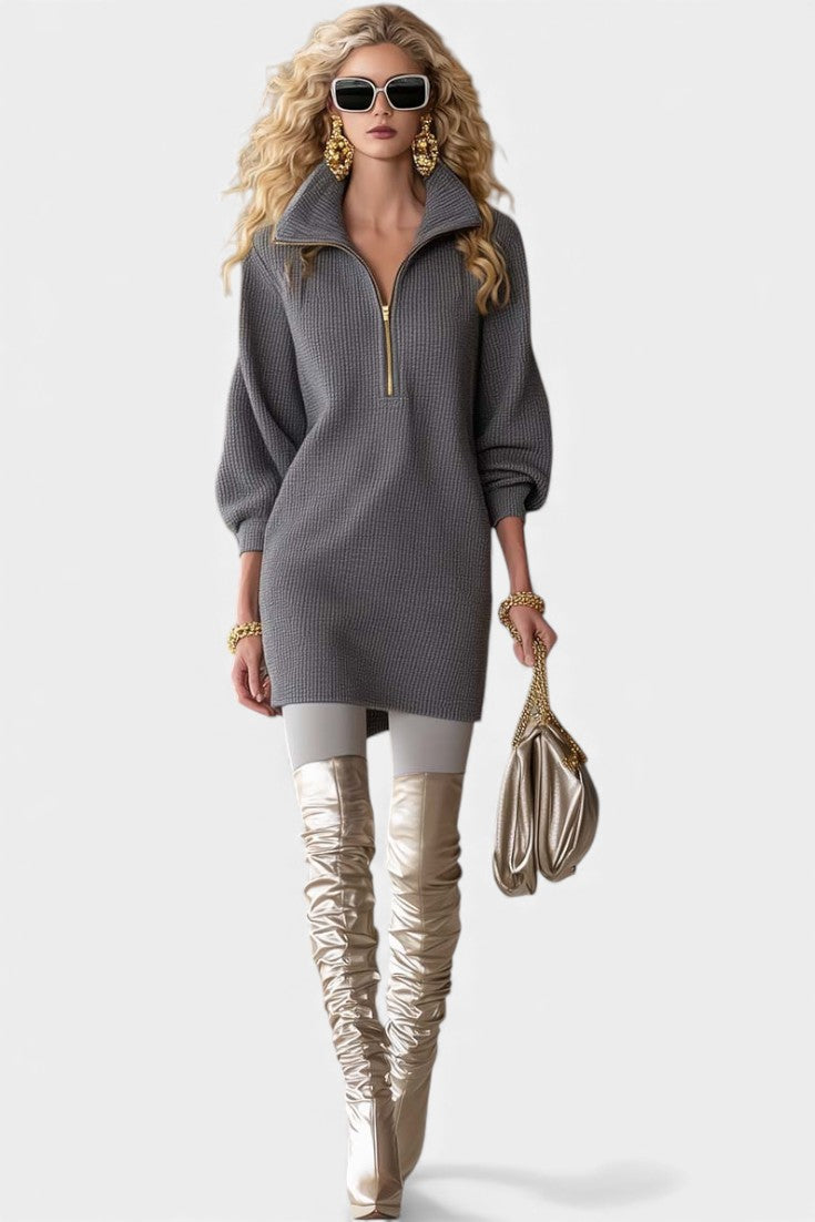Ninel Robe Mini à Col Revers et Zip Avant
