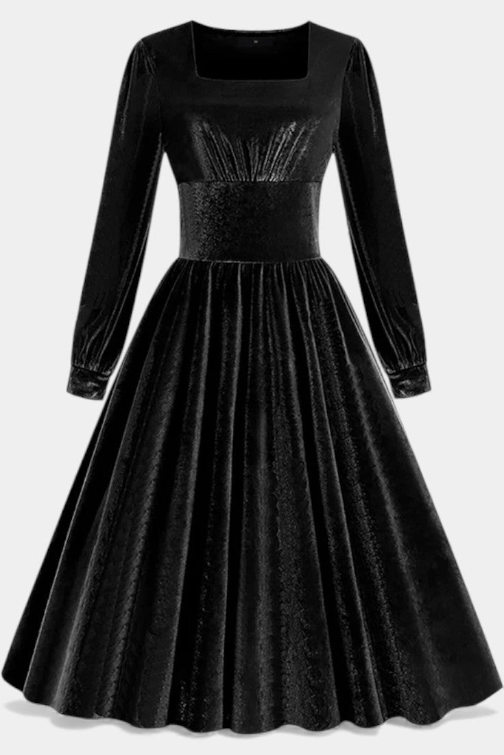 Cordélia Robe Midi de Noël en Velours à Encolure Carrée