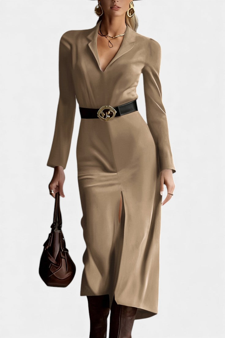 Huguette Robe Midi Fendue en Suédine Synthétique Style Western Rétro