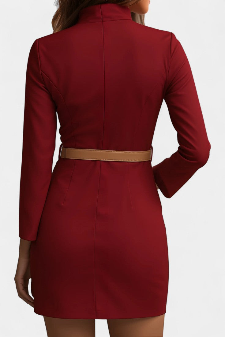Vigdis Robe Élégante à Col Mandarin avec Ceinture