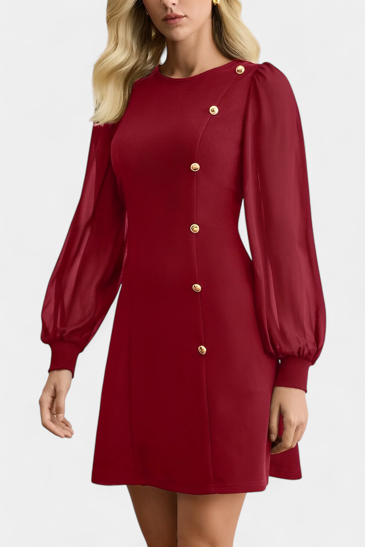 Jacequeline Robe A-Line Boutonnée à Manches Longues