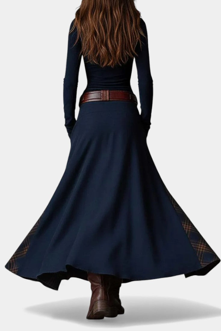 Marlis Robe Longue Élégante à Carreaux Vintage