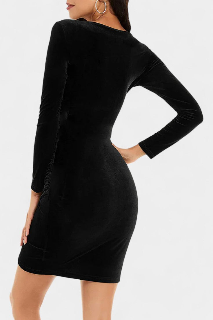 Aude Robe Mini Près du Corps en Velours à Col en V Froncé