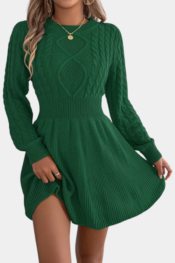 Césarine Robe Pull Mini en Maille Torsadée à Col Rond