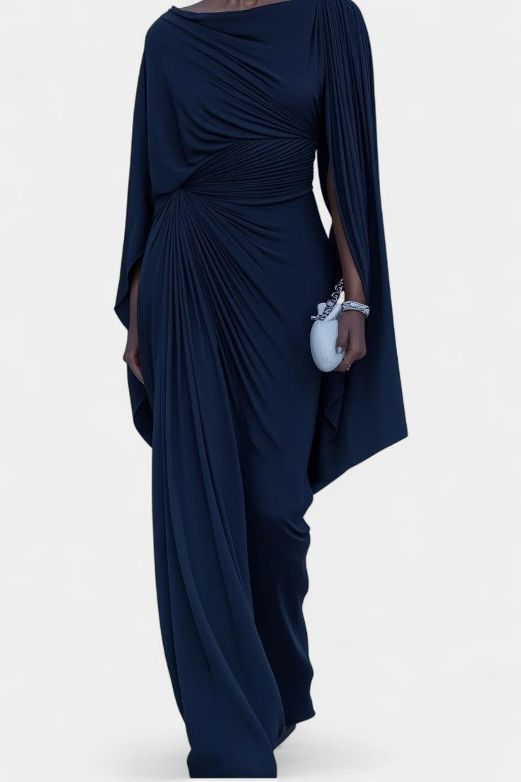 Lioree Robe Drapée à Cape Plissée et Silhouette Fluide