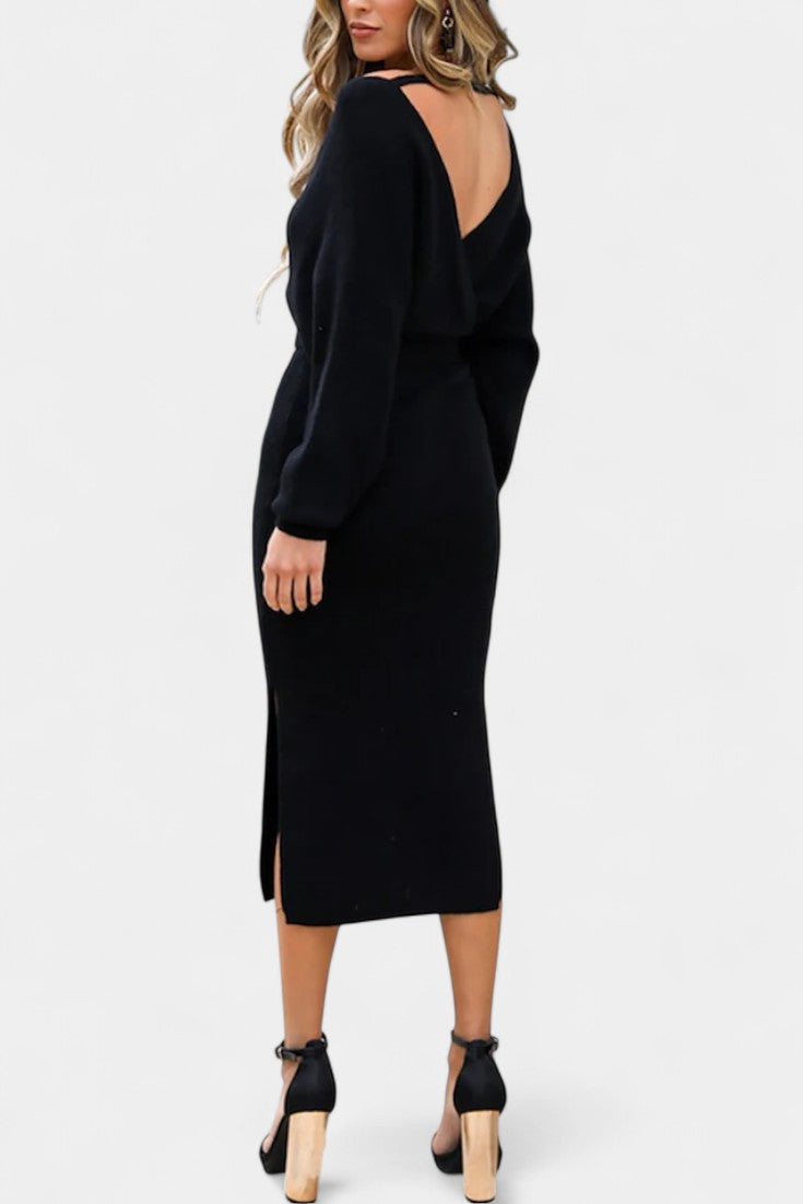 Coriselle Robe Pull Midi à Lacets et Dos Nu