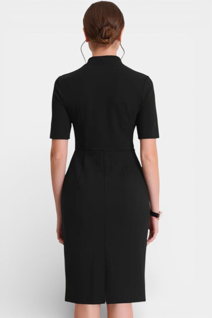 Carminia Robe Crayon Ajustée à Décolleté en V et Manches Courtes