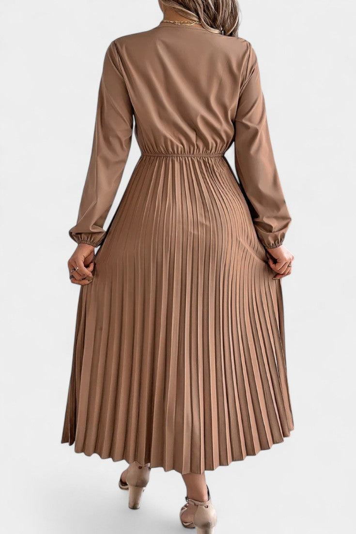 Séverine Robe Plissée en Dentelle à Manches Longues Bouffantes et Encolure en V