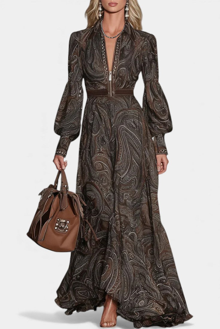 Clarysse Robe Maxi Vintage Paisley à Zip