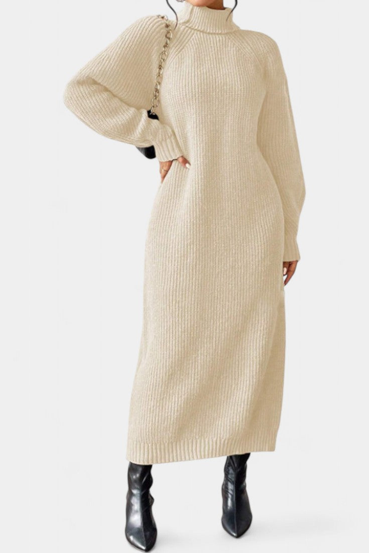 Liliriane Robe Pull Midi Tricotée à Col Roulé