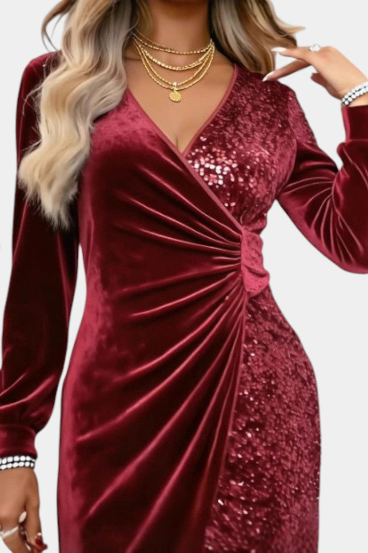 Taisila Robe en Velours à Paillettes et Décolleté Croisé