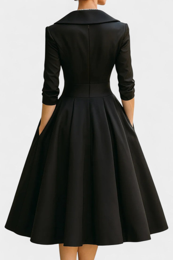 Nixie Robe Midi Unie à Col en V et Coupe A-Line