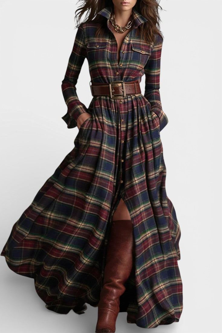 Eustellia Robe Longue à Carreaux d’Esprit Ethnique Rétro