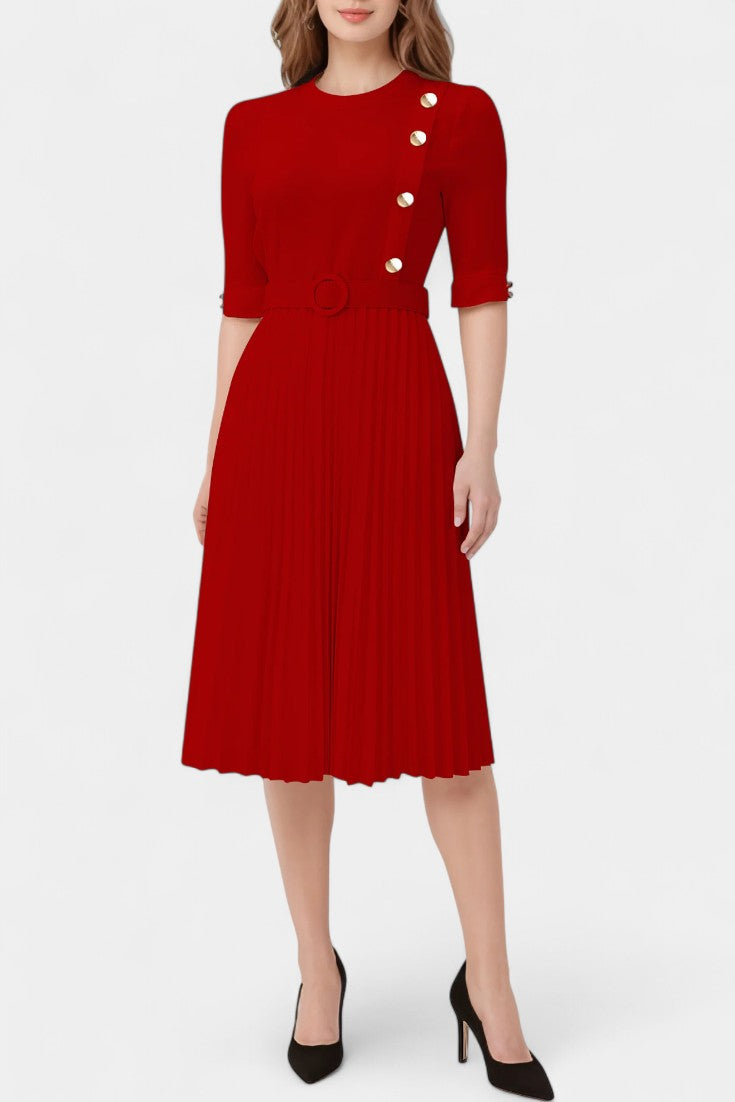 Zandie Robe Plissée Élégante à Boutons Décoratifs