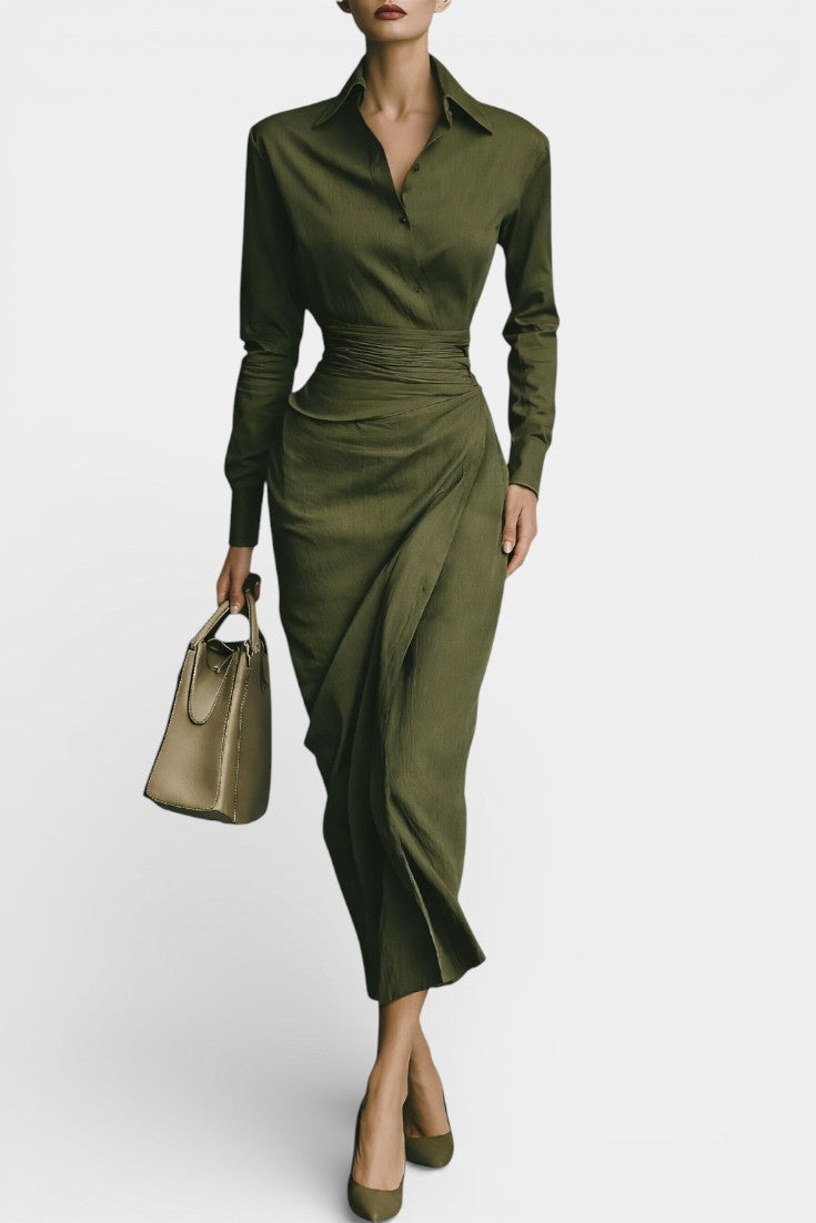 Séraphine Robe Longue Structurée à Col Chemise