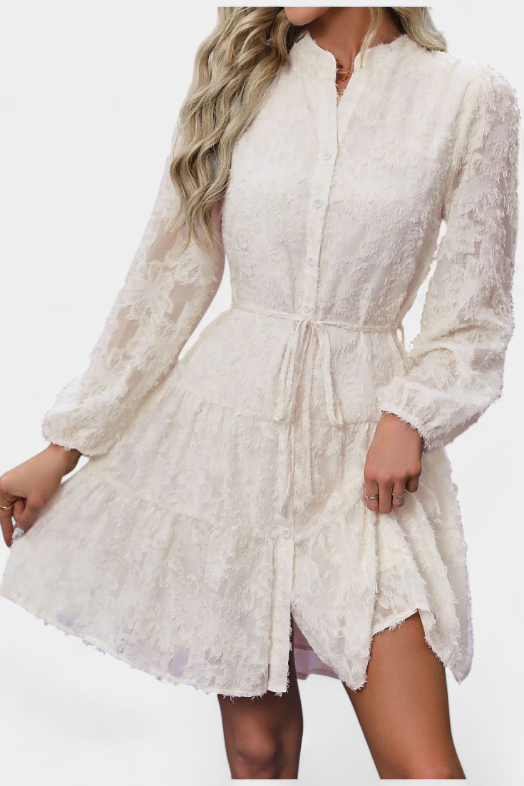 Soreia Robe à Manches Longues Texturées et Boutonnage Moderne