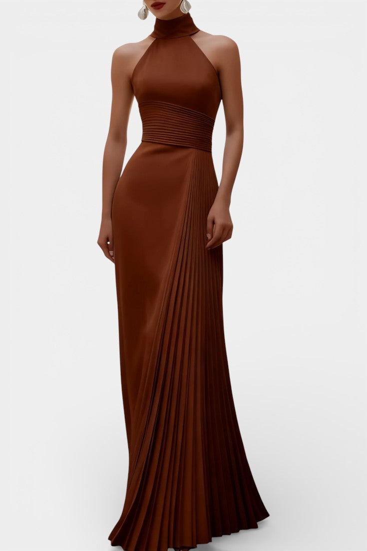 Whitney Robe de Soirée Satinée Plissée à Col Halter