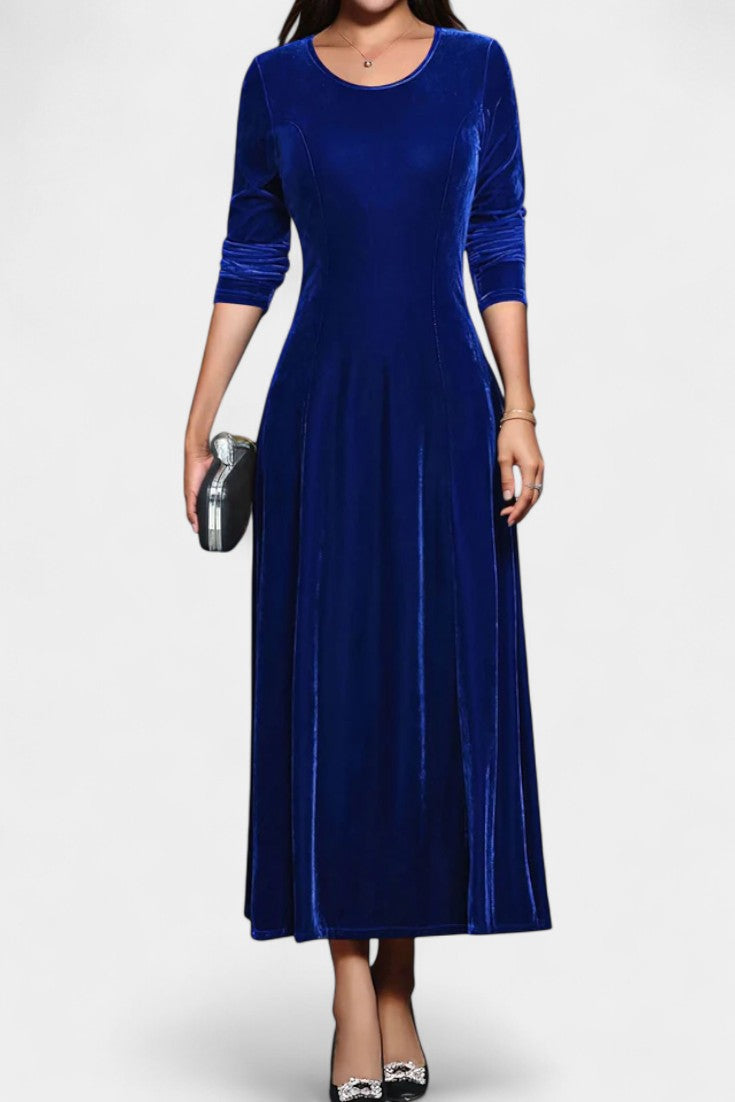 Tiphaine Robe Maxi en Velours à Manches Longues et Col Rond