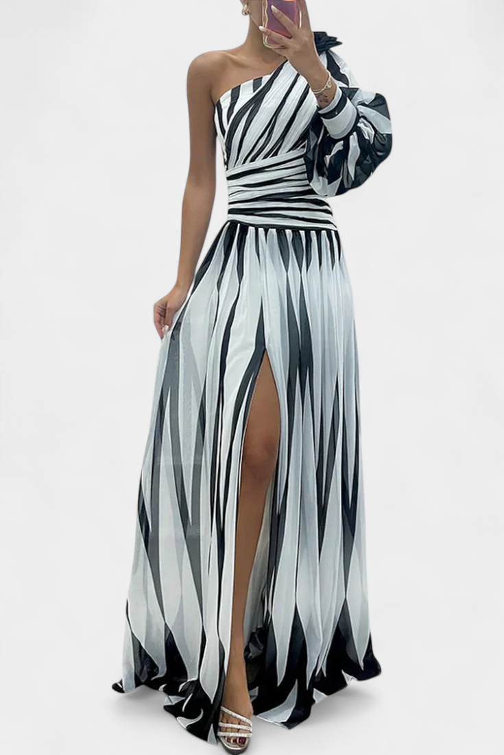 Bethania Robe Maxi Asymétrique à Rayures Élancées