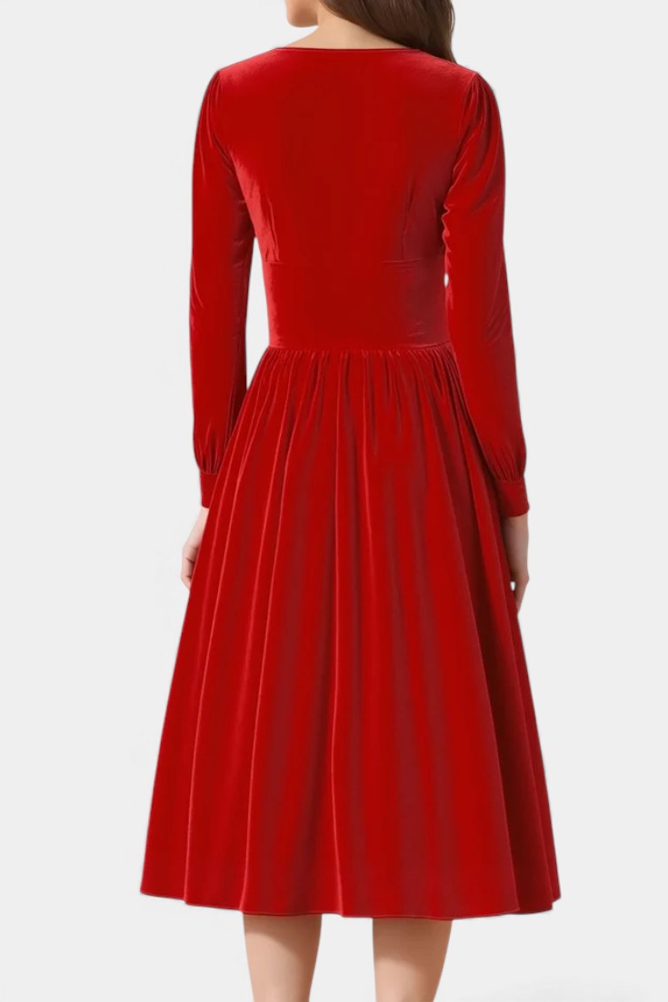 Cordélia Robe Midi de Noël en Velours à Encolure Carrée