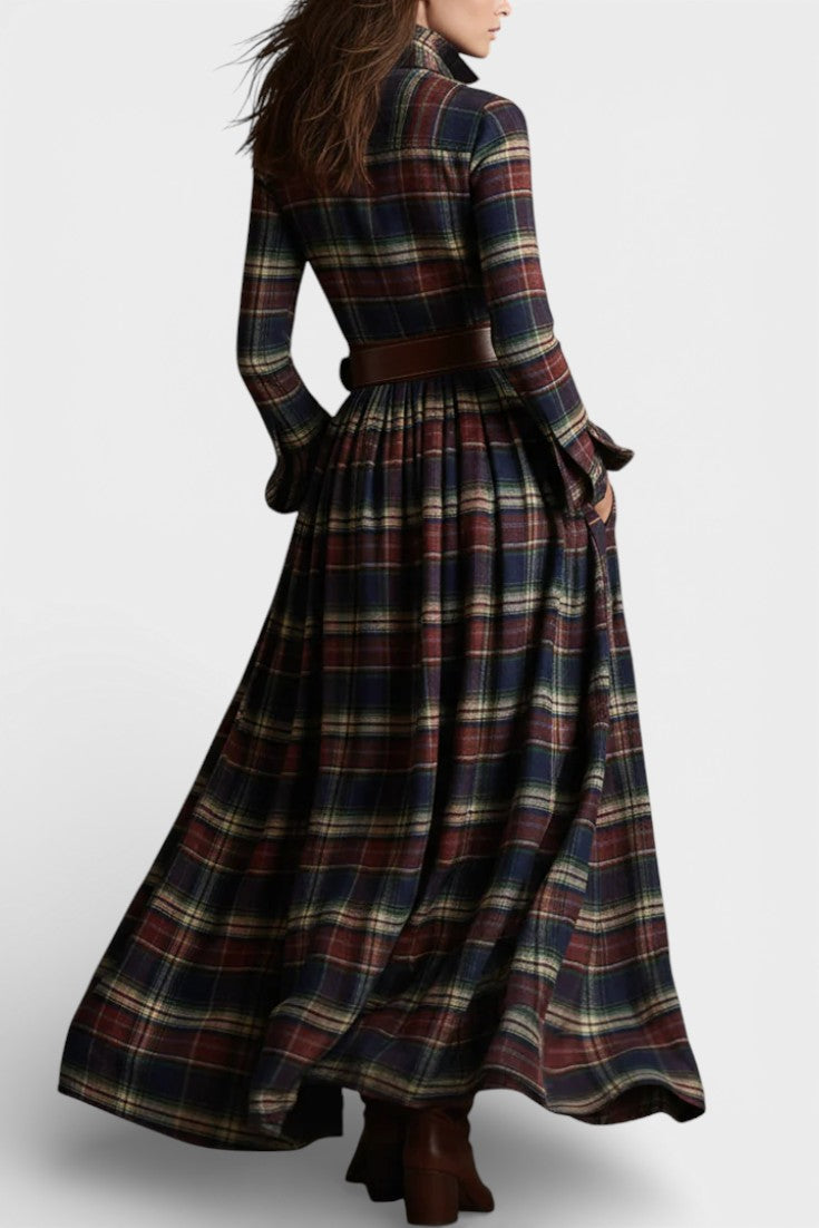 Eustellia Robe Longue à Carreaux d’Esprit Ethnique Rétro