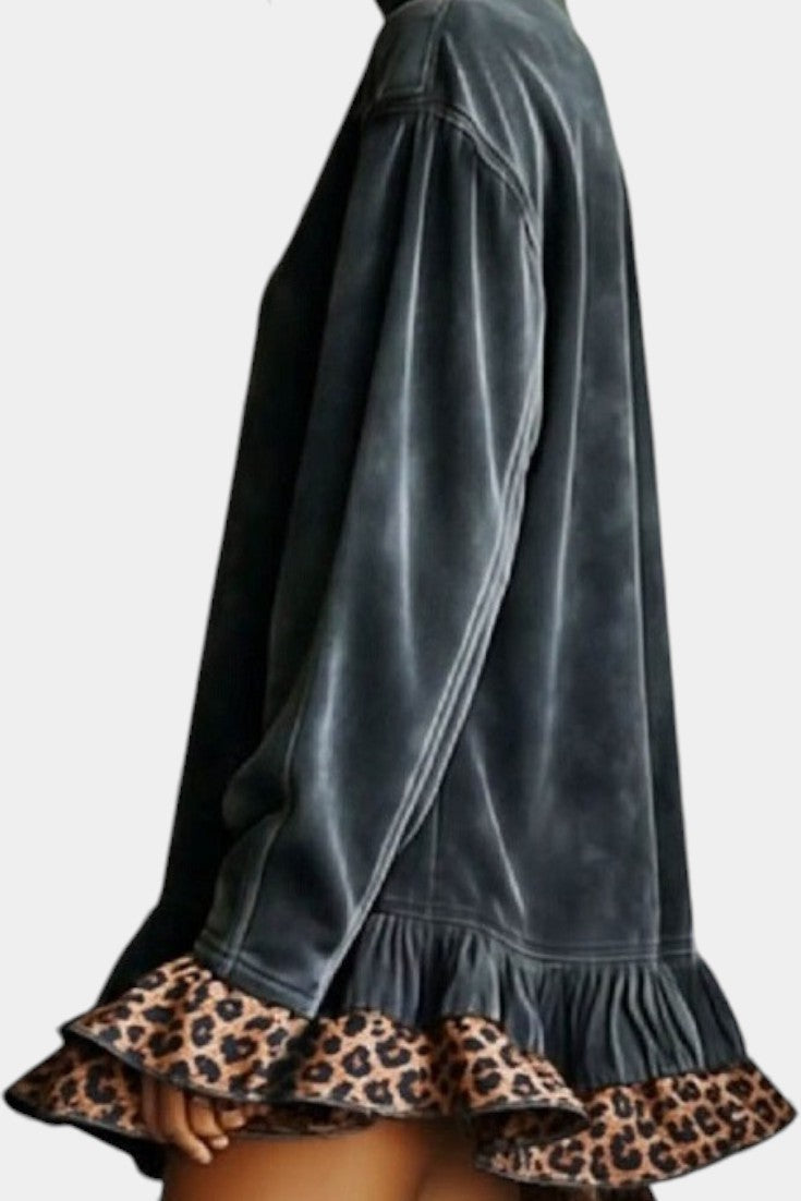 Vénitia Robe Mini en Daim à Col Roulé Asymétrique & Détails Léopard