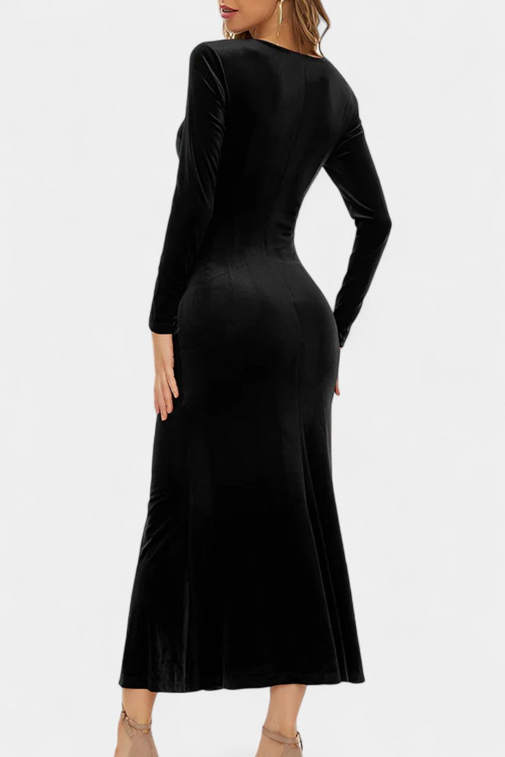 Hespérie Robe Longue en Velours à Fronces Asymétriques et Ourlet Sirène