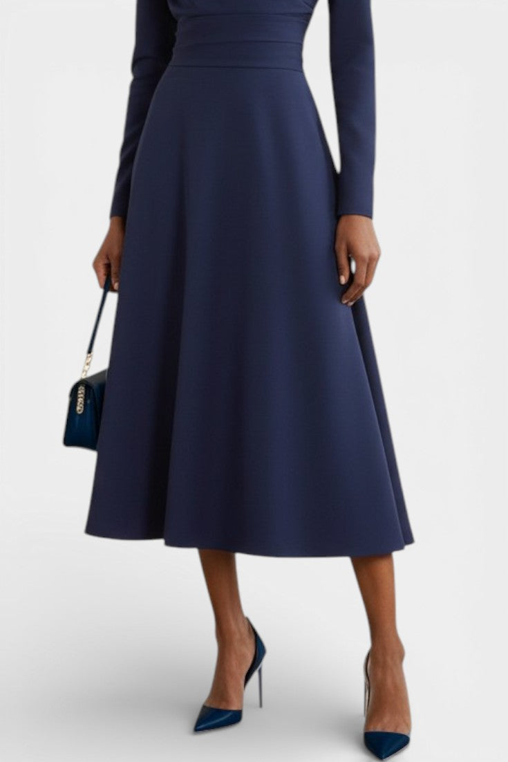 Wanda Robe Midi Asymétrique à Manches Longues et Coupe Trapèze