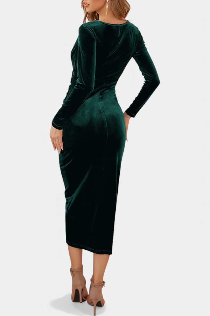 Kenza Robe Midi Cocktail en Velours Froncé