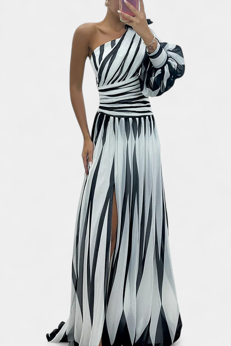 Bethania Robe Maxi Asymétrique à Rayures Élancées