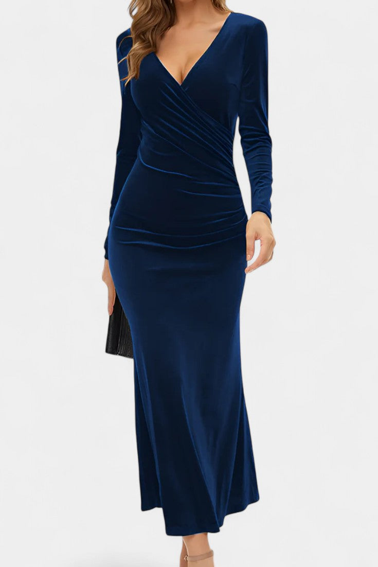 Hespérie Robe Longue en Velours à Fronces Asymétriques et Ourlet Sirène