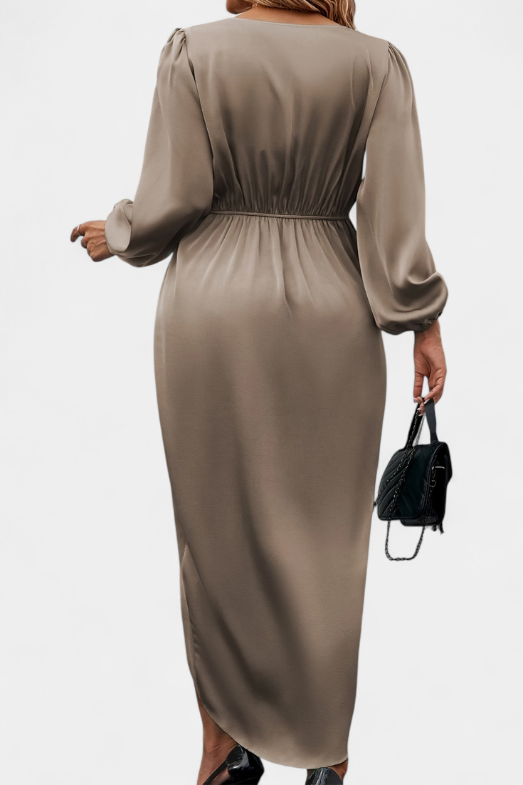 Giada Robe Longue à Manches Bouffantes et Fente Latérale