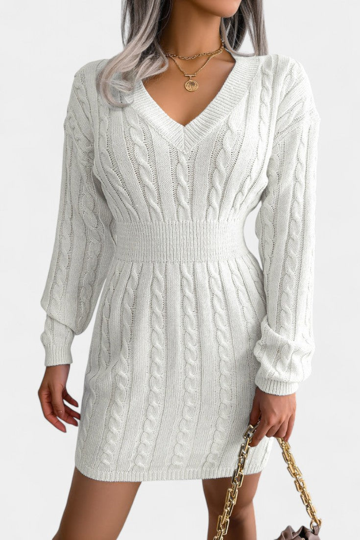 Cléora Robe Pull Mini Près du Corps à Manches Longues en Maille Torsadée