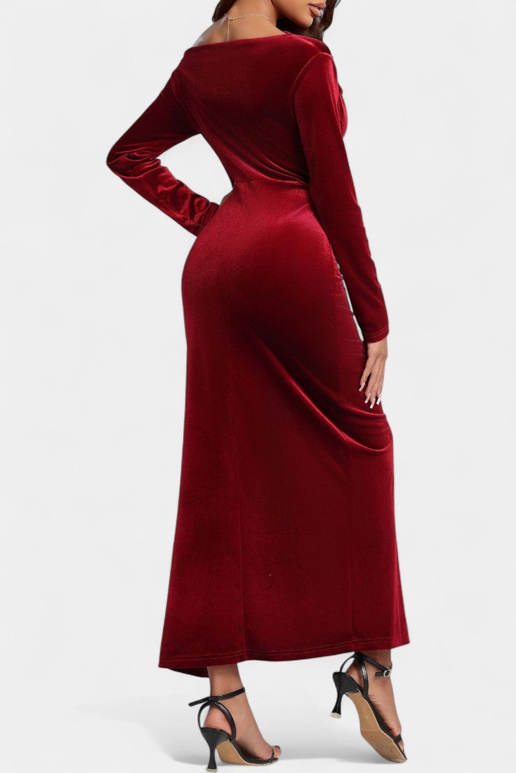 Aimée Robe Maxi Près du Corps en Velours à Fente Haute