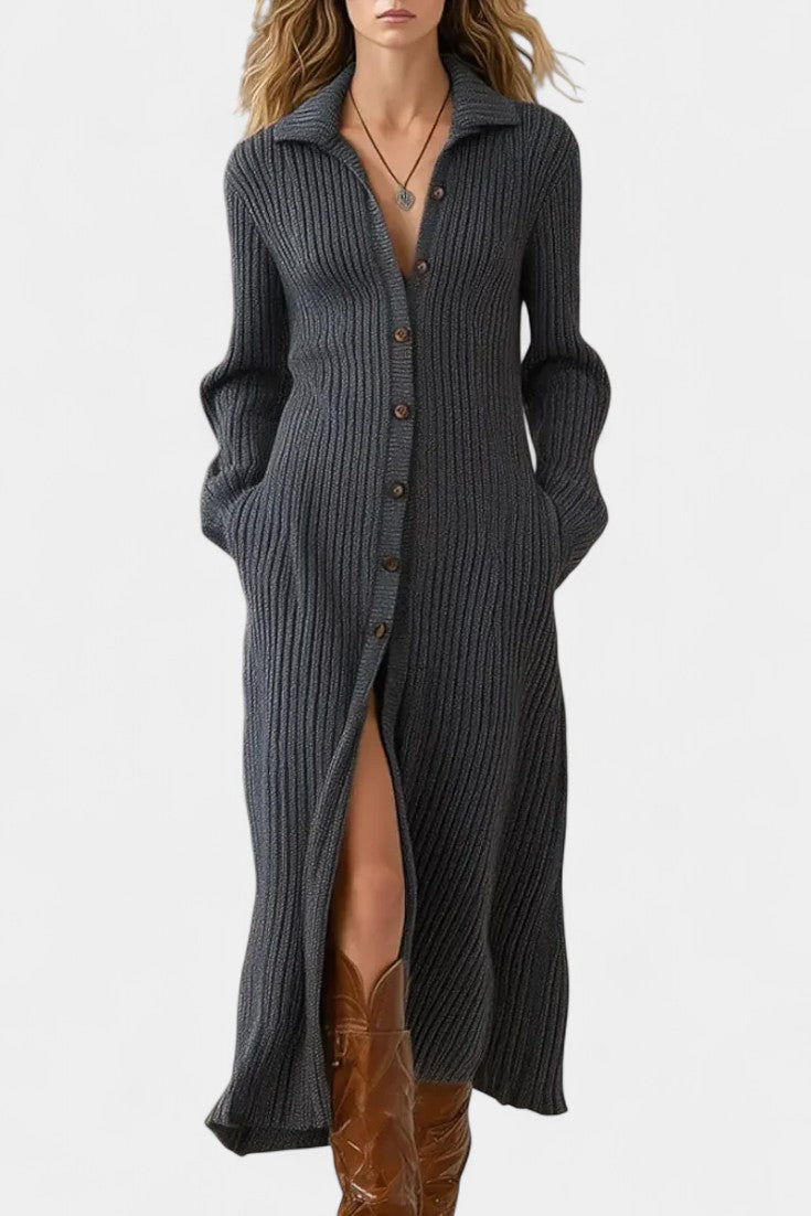 Thea Robe Longue en Maille à Col Chemise