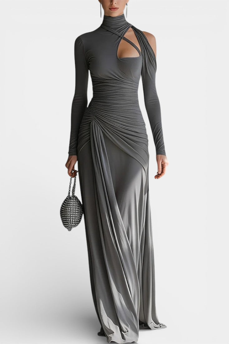 Florinda Robe Longue Sophistiquée à Détails Froncés et Découpes