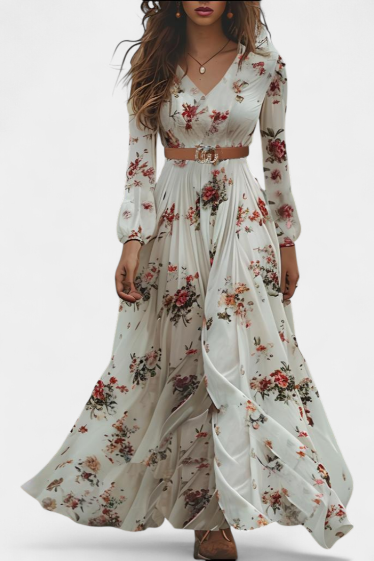 Amanda Robe Fluide à Imprimé Floral et Décolleté en V